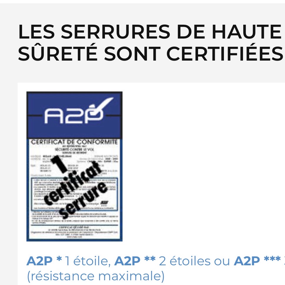 Certificat de conformité A2P — sécurité contre le vol, serrures haute sûreté