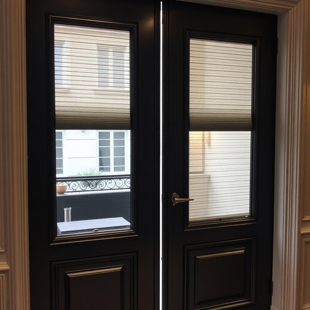 Serrure carénée noire Serrure carénée Tordjman ReeLax noire installée sur porte blindée d'appartement à Neuilly-sur-Seine